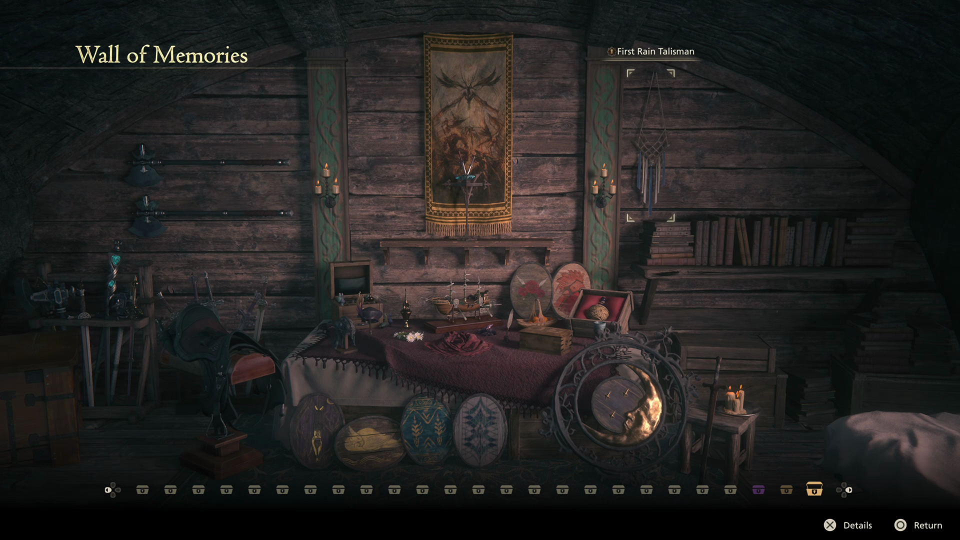 Looking at the completed Wall of Memories with the First Rain Talisman selected