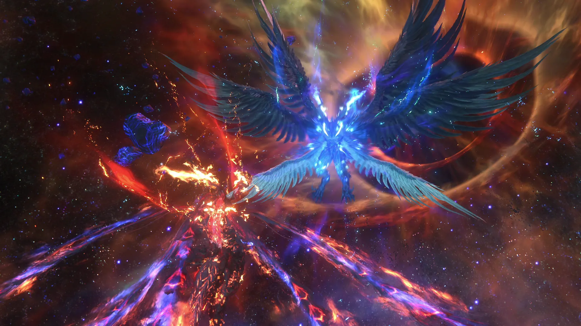 Beginning of Phase 3 between Ifrit Risen and Ultima Risen