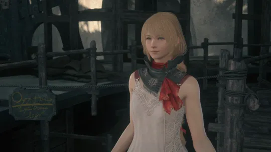 Close-up of Mid as Clive works to help her setup her dungeon at the back of the Hideaway