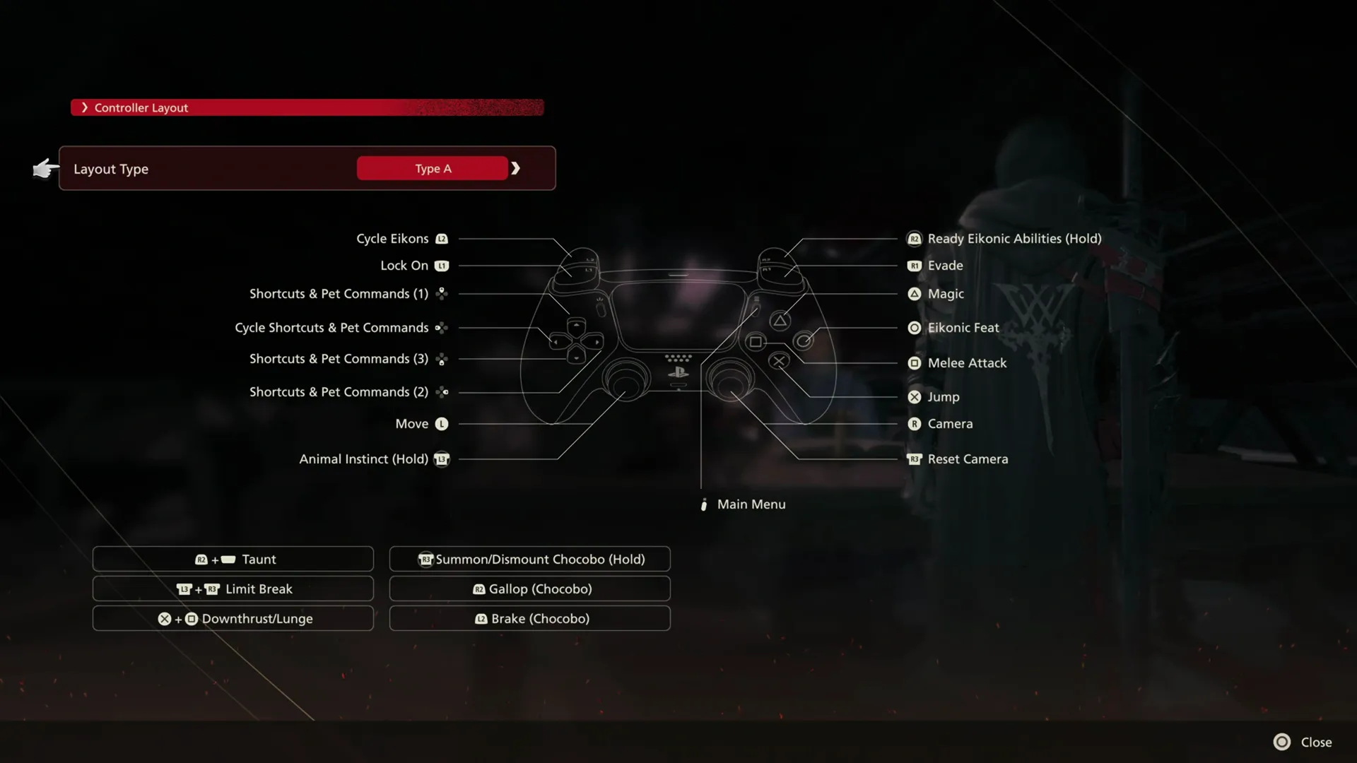 Control setup screen in the main menu of the game