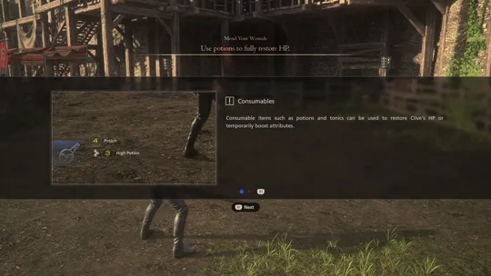 Tutorial message outlining how to use consumables
