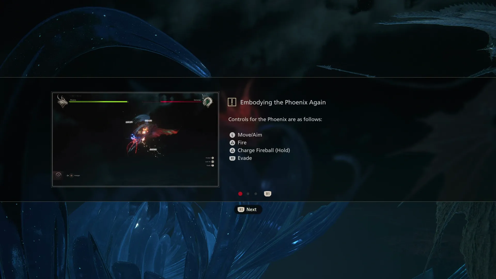 Tutorial message explaining the controls for embodying the Phoenix again