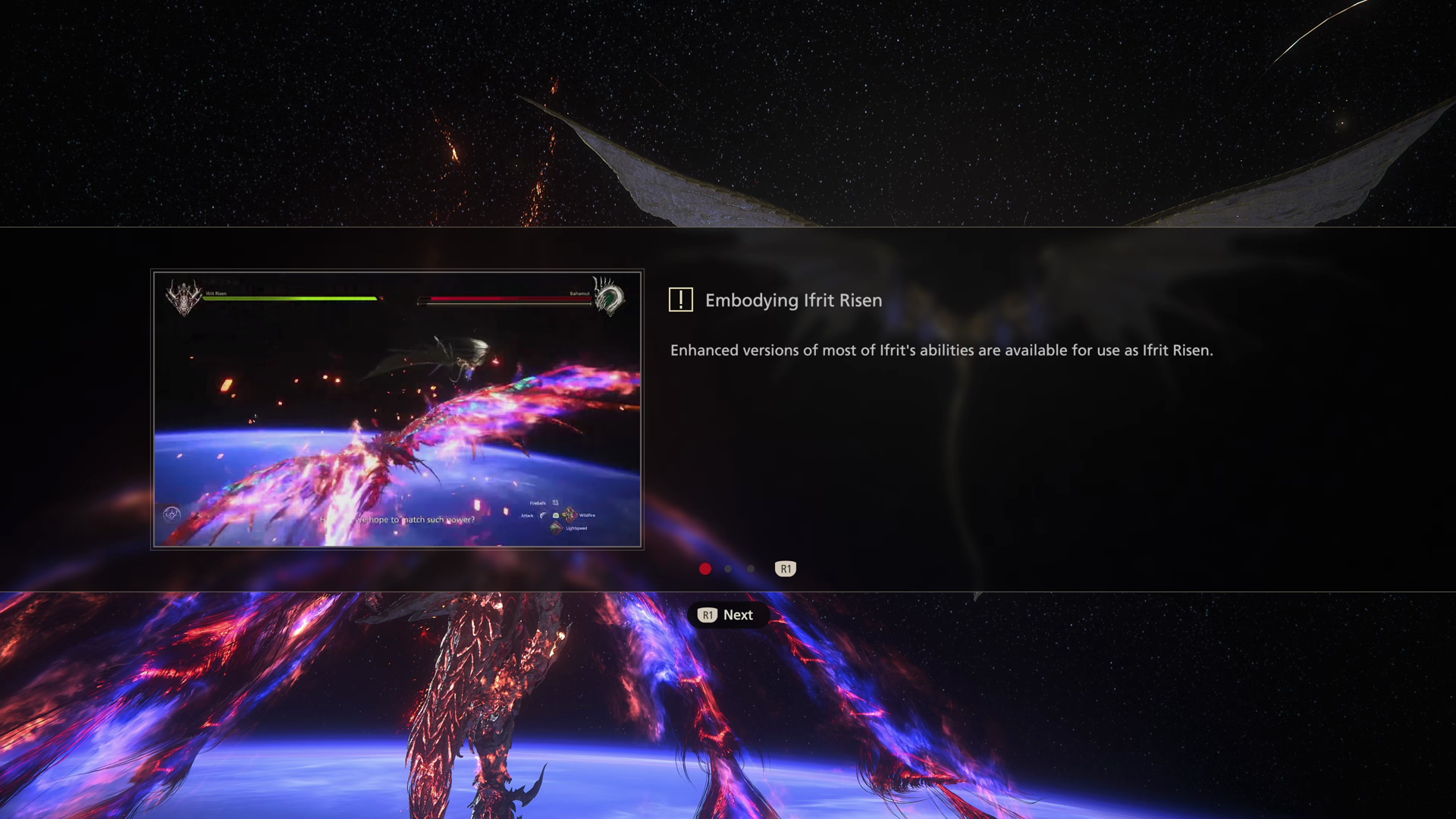 Tutorial Message explaining the controls for Ifrit Risen