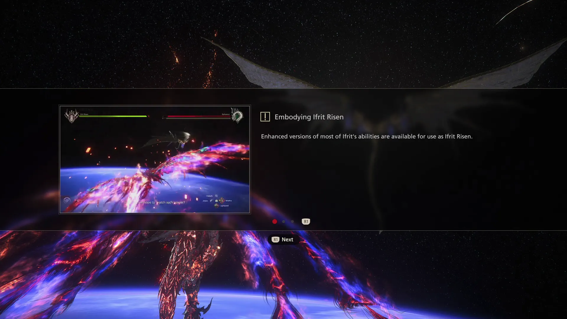 Tutorial Message explaining the controls for Ifrit Risen