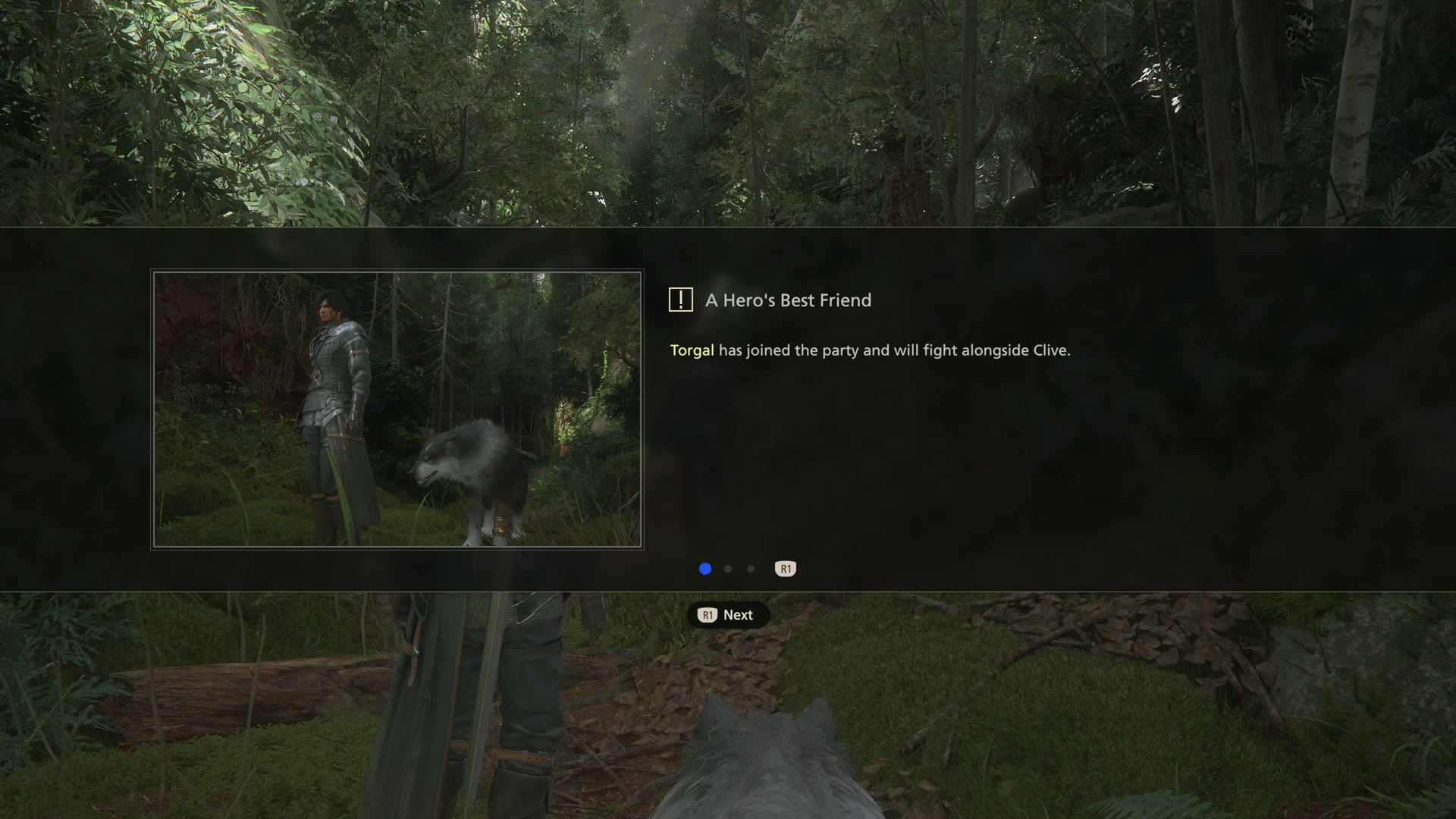 Tutorial message explaining that you can now control Torgal as one of your party members