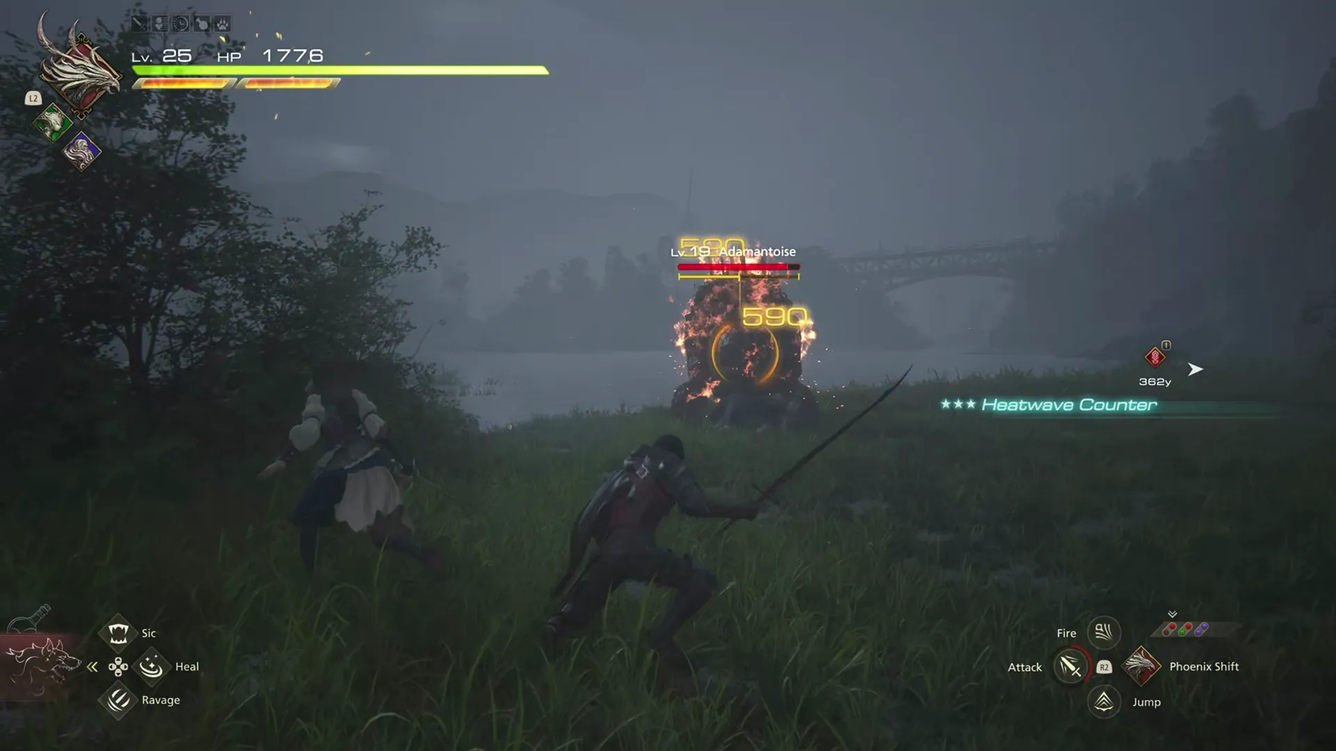 Using Heatwave on an Adamantoise enemy in Rosaria