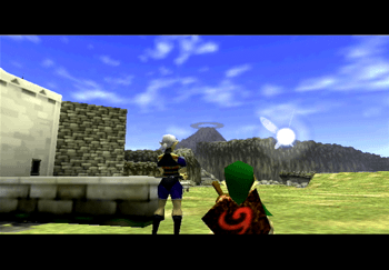 Impa showing Link where to head next - Kakariko Village and Death Mountain