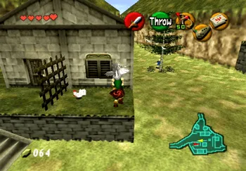 Using the first Cucco to get across to the platform in front of the House of Skulltula
