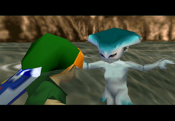 Link facing Princess Ruto in Zora’s Fountain