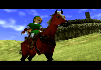 Link riding Epona outside of Lon Lon Ranch