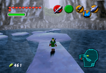 Link inside the Zora’s Domain on the ice blocks