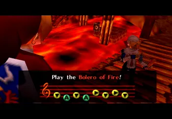 Sheik teaching Link the Bolero of Fire in the Death Mountain Crater