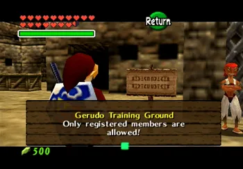 Link reading the Gerudo Training Grounds sign, only registered members are allowed