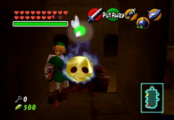 Link standing near a Gold Skulltula in the Spirit Temple