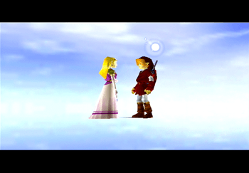 Link and Princess Zelda speaking at the end of the game